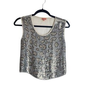 Chan Luu Shirt Womens XS Silver Sequin Leopard Tank Top Sleeveless Handmade